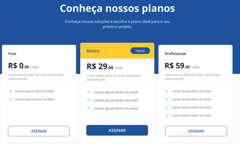 Imagem de tela de preços